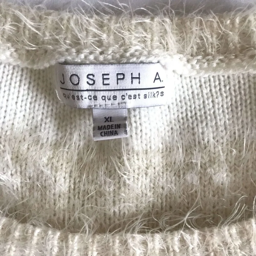 Joseph A. Qu'est 'cequec'est silk? Womens Sz XL Ivory Marshmallow Sweater L/S